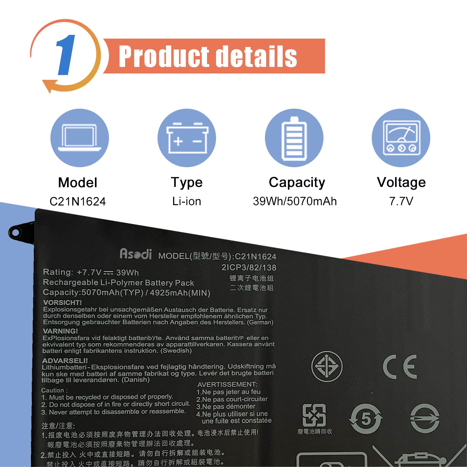 Amazon.com: ASODI C21N1624 Laptop Battery Compatible with Asus